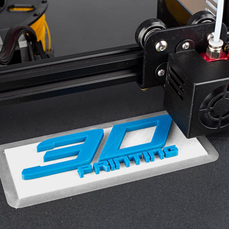 3D-Drucker Drucken Logo-Symbol mit weißen blauen
